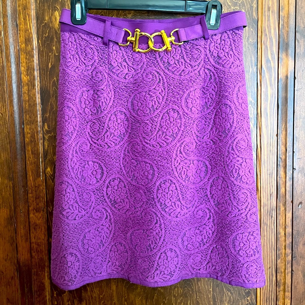 Nanette Lepore Orchid Paisley Knit Skirt with Matching Bridal Bit Belt - Size 6